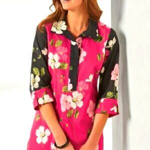 Soft Surroundings Plus Size 1X Tropical Floral Print Cotton Tunic Blouse